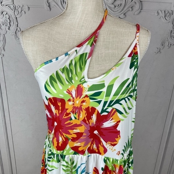 Hawaiin Delight Casual Classy Tropical Floral Print One Shoulder Maxi Dress - Picture 7 of 9